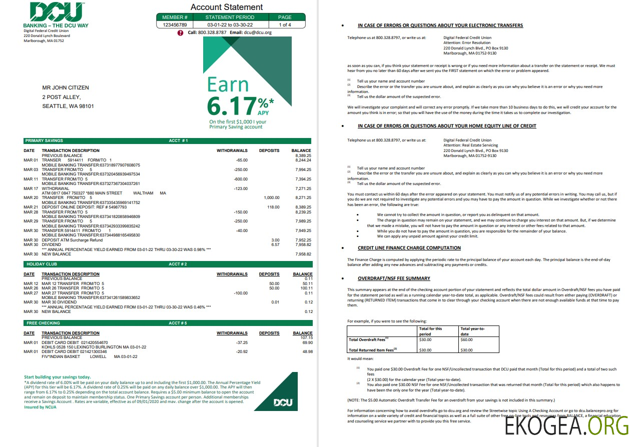 Banque USA Massachusetts Digital Federal Credit Union (DCU) 5 pages
